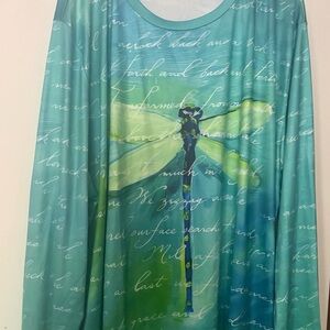 Teal Long Sleeve Top with Dragonfly Design